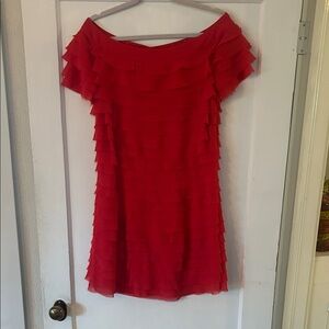 Paul & Joe Paris Red Ruffle Silk mini dress boatneck vintage 2000s